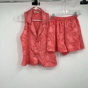 VTG Gold Label Victoria Secret Pajama Short Set Floral Pink Button Sexy Wedding